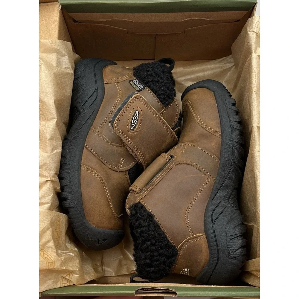 KEEN Toddler Boys Girls Waterproof Leather Boots Size 9 Brown Slip-on Mid‎ Top